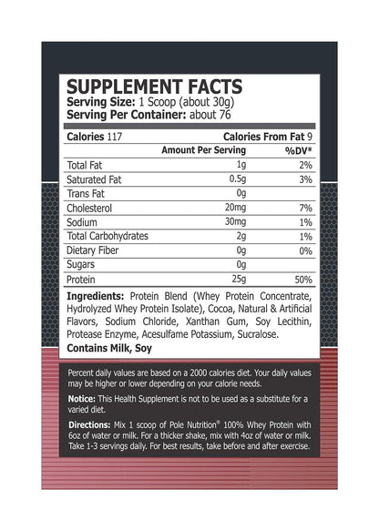 Pole Nutrition 100% Whey Protein Powder - 5 lbs
